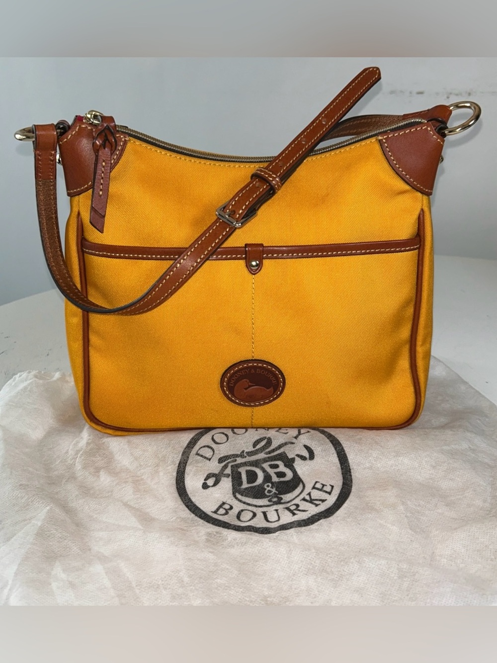 Dooney & Bourke Italian Nylon & Brown Leather Small Kimberly Crossbody Mustard